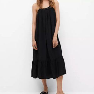 NWT MANGO Women's Metallic Applique Dress, Black, Size 8